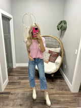 KENNA PINK KNIT BUTTON UP CARDIGAN TOP