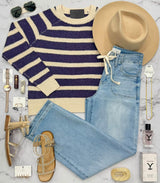 KARA PURPLE STRIPE KNIT SWEATER TOP