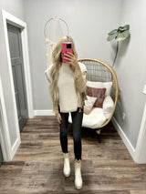 KAYCEE CREAM AND TAUPE TIE SIDE SWEATER VEST