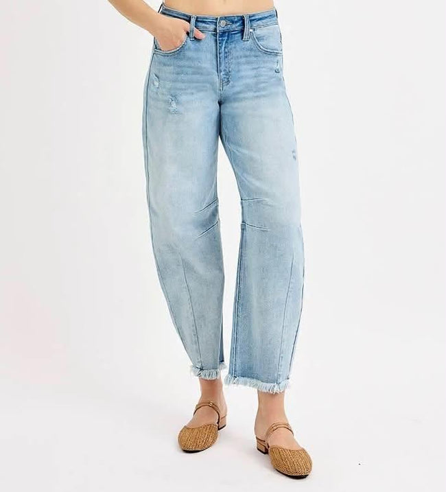 SHAREE CROP BARREL DENIM FRAY JEANS