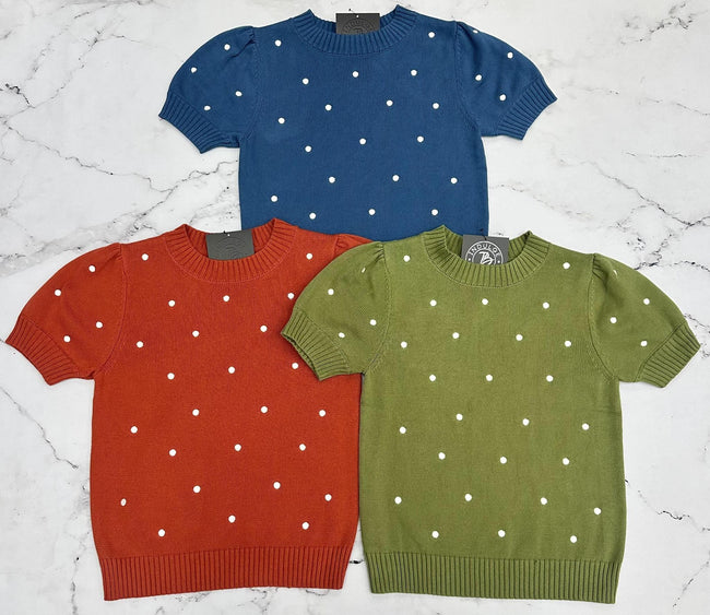 HARRISON DUSTY BLUE POLKA DOT SWEATER TOP