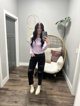 BRYNN LAVENDER WASHED LONG SLEEVE BASIC TOP