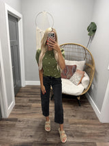 HARRISON OLIVE POLKA DOT SWEATER TOP