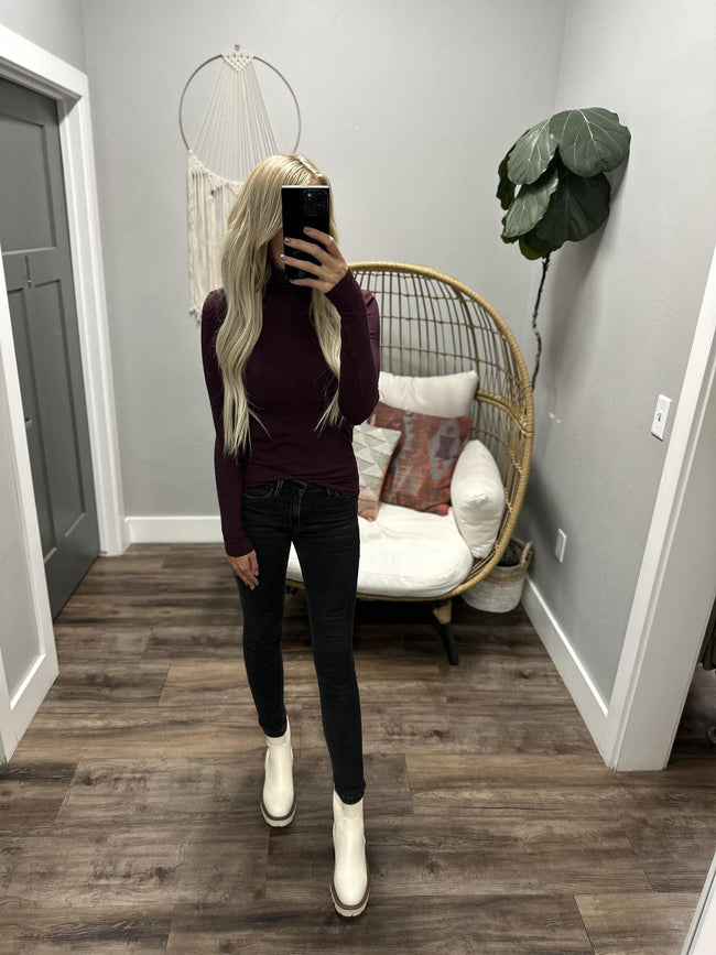 PRANA MULLBERRY HEATHER FOUNDATION RIB TURTLENECK