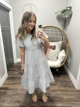 SERENA GREY CHECKERED MIDI DRESS