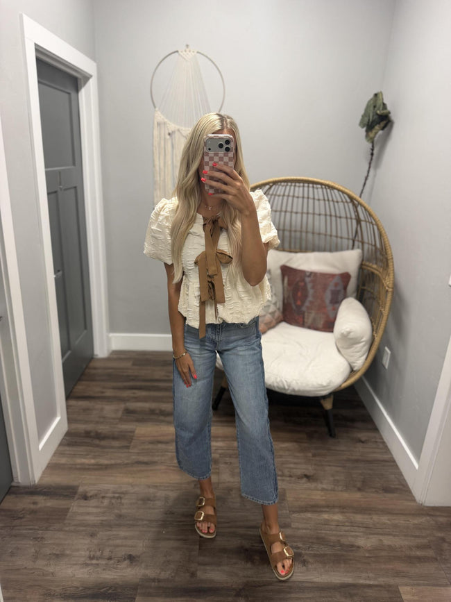 ASHTON BUBBLE TEXTURE BOW DETAIL BLOUSE