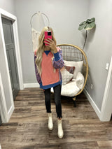 TALEASE CORAL AND NAVY STRIPE SWEATSHIRT TOP