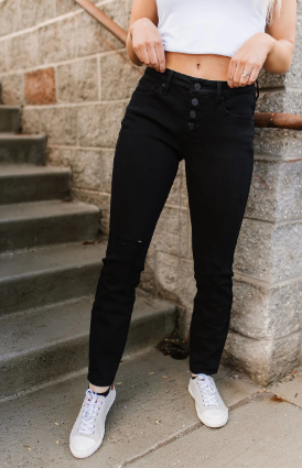 REMI BLACK HIGH RISE BUTTON FLY DENIM