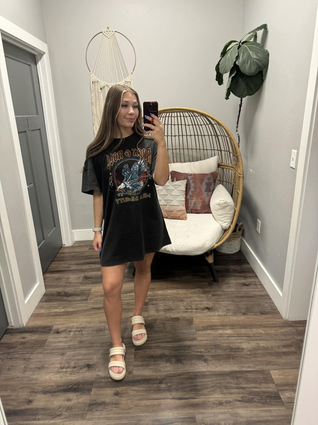 WASHED BLACK ROCK & ROLL T SHIRT DRESS