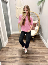CAMRYN PINK BUTTON UP CARDIGAN SHORT SLEEVE TOP