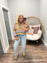 BURGUNDY MULTI STRIPE KNIT SWEATER TOP