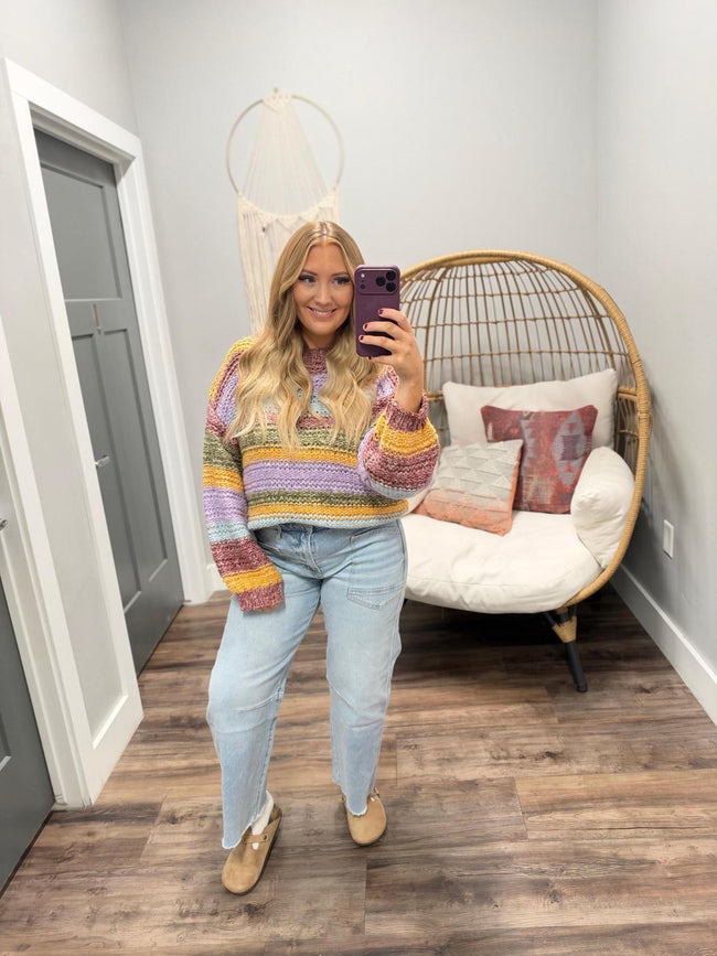 BURGUNDY MULTI STRIPE KNIT SWEATER TOP