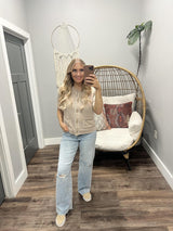 AUBRIE NATURAL TRIM POCKET SHORT SLEEVE CARDIGAN TOP