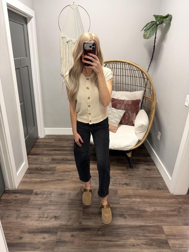 CASSANDRA NATURAL BUTTON UP SWEATER TOP