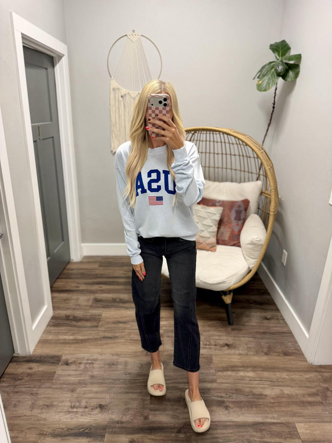 BLUE WASHED USA CREW SWEATSHIRT