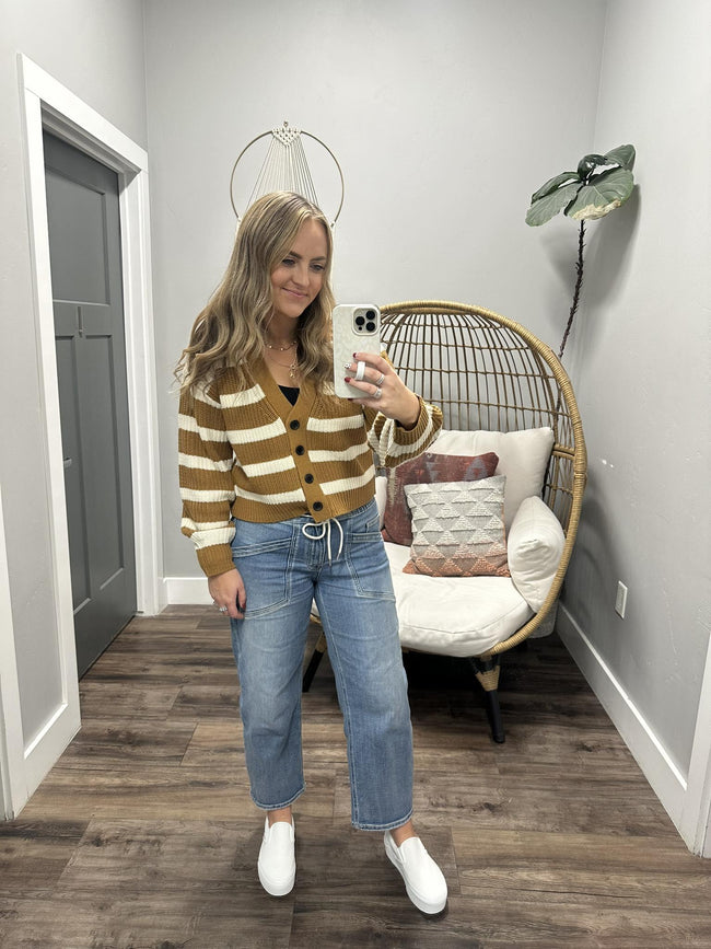 AUDREY CAMEL STRIPE SWEATER CARDIGAN TOP