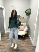 TORI FOREST GREEN CABLE KNIT COZY SWEATER
