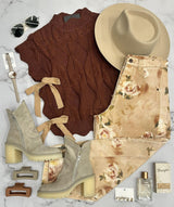 CARLY CHOCOLATE SIDE TIE SWEATER TOP