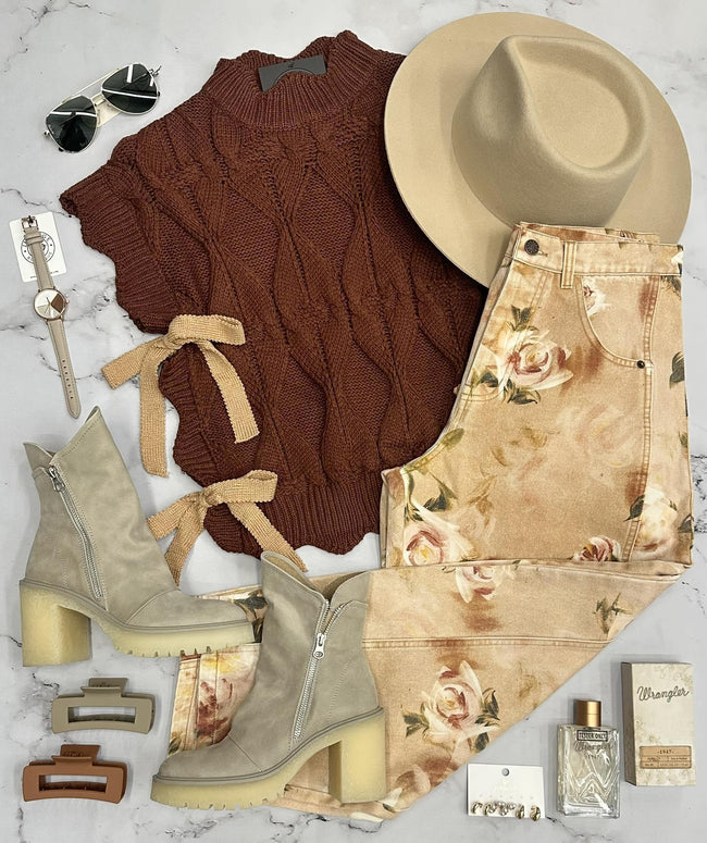 CARLY CHOCOLATE SIDE TIE SWEATER TOP