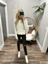 BRIELLE WHITE POINTELLE KNIT SWEATER TOP