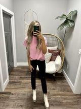 PINK RIBBED SWEATER POCKET VEST