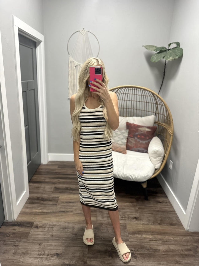 LILY NEUTRAL STRIPE KNIT TANK DRESS