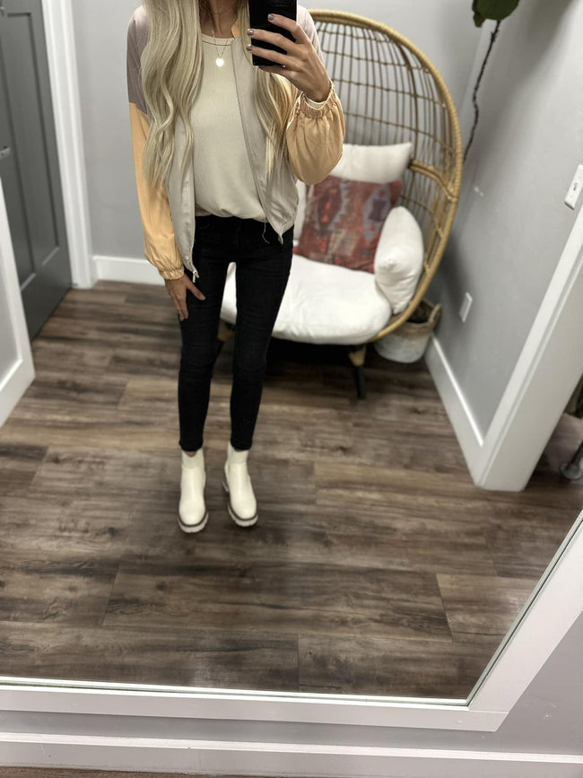 PEACH/SAND COLORBLOCK BOMBER ZIP JACKET