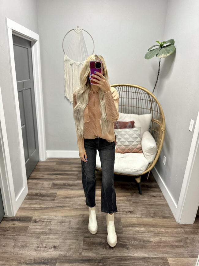 ALEXIA RUST WASHED POCKET KNIT SWEATER TOP