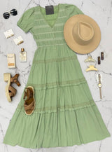 SOPHIA SAGE EMBROIDERED LACE TIERED DRESS