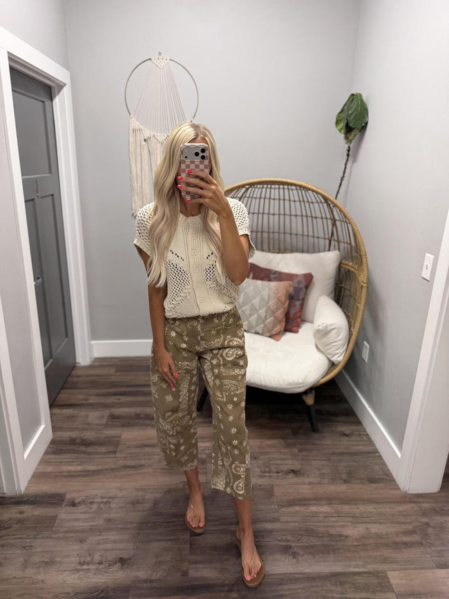 WREN CREAM OPEN KNIT SHORT SLEEVE SWEATER TOP