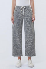 KATE LEOPARD HIGH RISE TIE FRONT BARREL JEANS