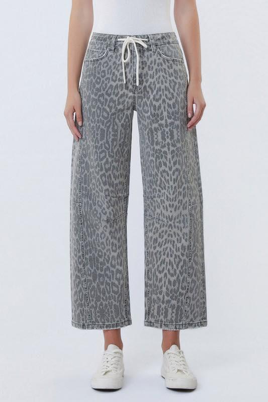 KATE LEOPARD HIGH RISE TIE FRONT BARREL JEANS