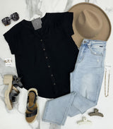 ROYCE BLACK BUTTON UP SHORT SLEEVE BLOUSE