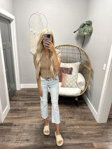 LAUREN TAUPE BUTTON UP CARDIGAN SHORT SLEEVE TOP