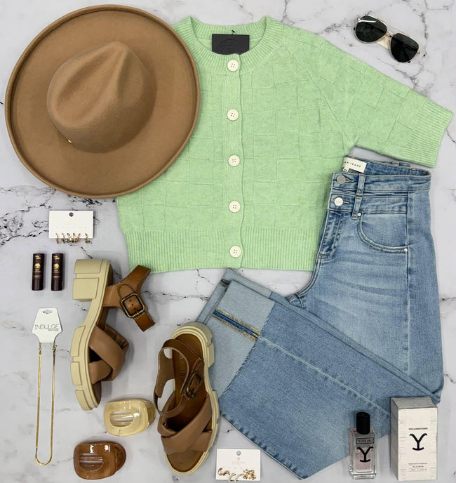 MOLLY MINT CHECKERED BUTTON UP CARDIGAN TOP
