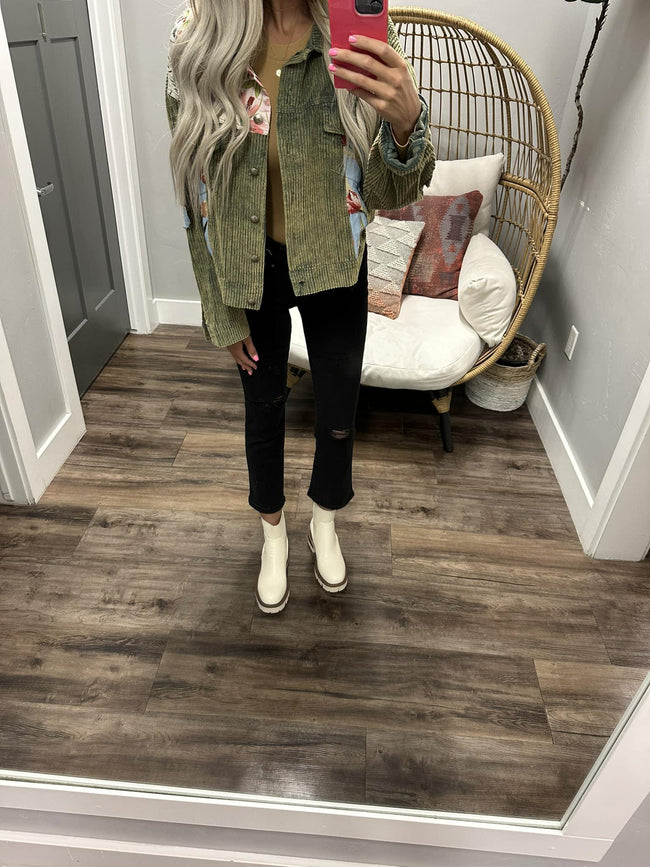 CHLOE OLIVE PATCH CORDED JACKET