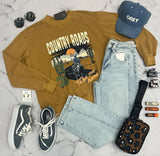MUSTARD COUNTRY ROADS GRAPHIC CREW SWEATERS
