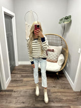 JANICA TAUPE IVORY NAVY STRIPE SWEATSHIRT