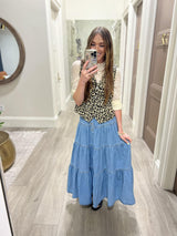CARLIE LEOPARD BUTTON UP DENIM VEST