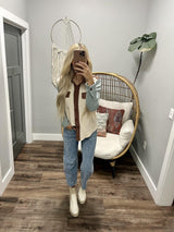 TAMMY TRI COLOR BUTTON UP RIBBED SHACKET TOP