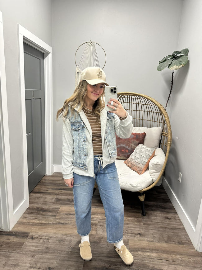 MYLO DENIM HOODED SWEATSHIRT JACKET