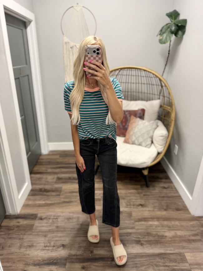 TIERA JADE AND CORAL STRIPE RINGER TOP