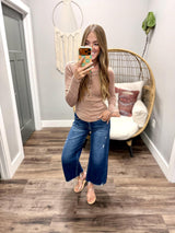 JENNIE WASHED CAMEL BUTTON UP HENLEY TOP