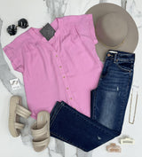 ROYCE PINK BUTTON UP SHORT SLEEVE BLOUSE
