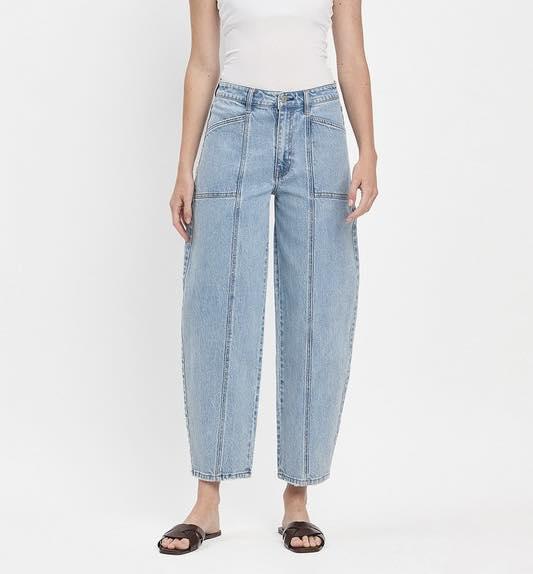 KATHY HIGH RISE PANEL DETAIL BARREL JEANS