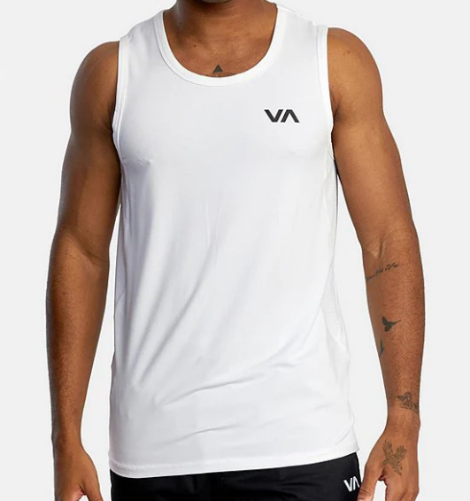 MENS RVCA WHITE VA SPORT VENT TRAINING TANK TOP