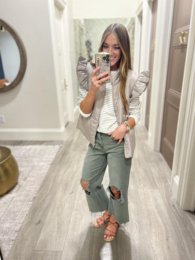 DAPHNE TAUPE FLUTTER SLEEVE VEST