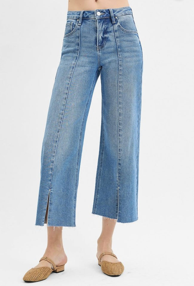 HOLLY HIGH RISE SEAM DETAIL SPLIT DENIM JEANS