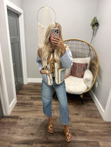 ZARA TAUPE AND BLUE MIX MEDIA JACKET