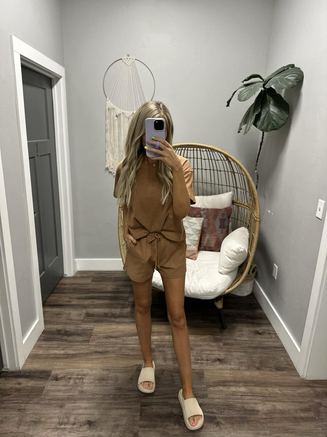 ARIANNA CAMEL TWO PIECE TOP AND SHORT SET